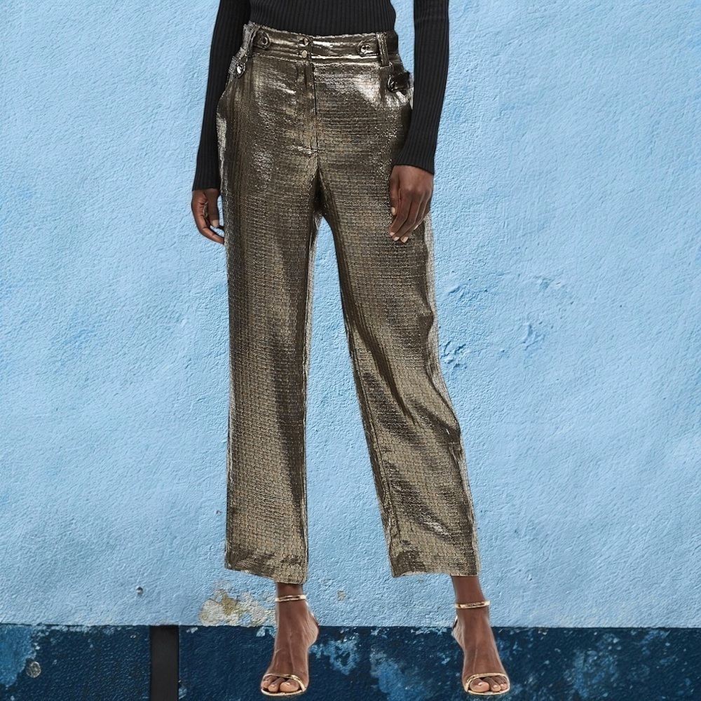 Derek Lam 10 Crosby Women's Persis Silk and Lurex-Blend Straight-Leg Pants Sz 0